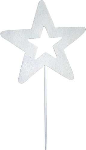 Kovová hvězda s otvorem bílá - zápich, 15 cm