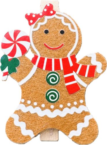 Figurka na klipu dřevěná 7 cm - vánoční perníček holka, 3 ks