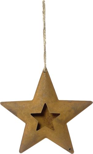 Závěsná kovová hvězda s otvorem - vintage, 15 cm