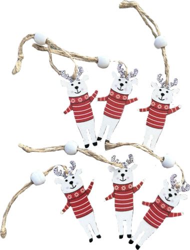 Dřevěný sob ve svetru bílý, závěsný - 6 cm