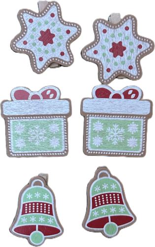 Vianočná dekorácia na klipe 5 cm - hviezda, darček, zvonček, 6 ks Vianočná dekorácia na klipe 5 cm - hviezda, darček, zvonček, 6 ks