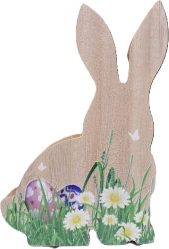 Dekorativní dřevěný zajíc - kopretiny, 15 cm