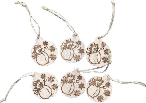 Dřevěná baňka - sněhulák / vločky - 5 cm