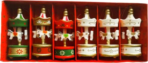 Vánoční figurka dřevěná - kolotoč 8 cm, 6 ks