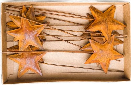 Kovová vintage hvězda – zápich, 6 cm, 12 ks