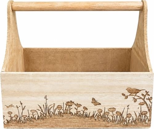 Dřevěný truhlík natural kytičky s uchem  24 x 12 x 10 cm