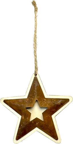 Závěsná kovová hvězda s otvorem vintage - bílý okraj, 11 cm