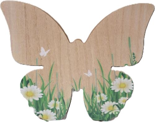Dekorativní dřevěný motýl - kopretiny, 15 cm