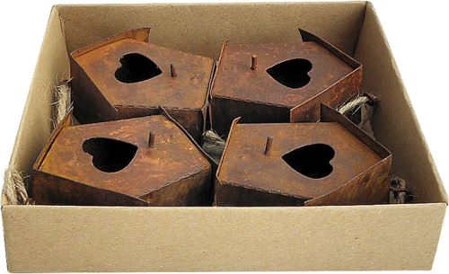 Kovová závěsná ptačí budka - vintage, 5 cm, sada 4 ks