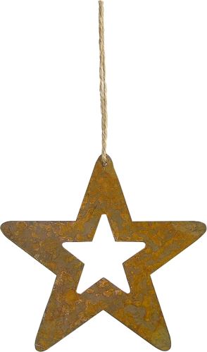 Závesná kovová hviezda s otvorom - vintage, 10 cm