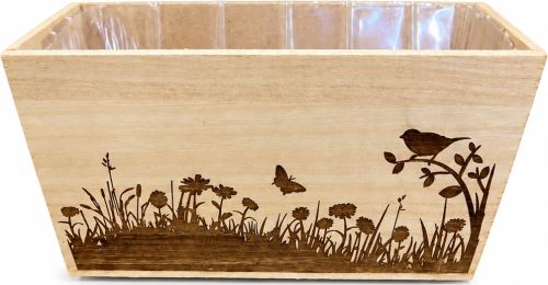 Dřevěný truhlík natural kytičky 22,5 x 12,5 x 10 cm