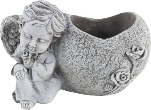 Anjelik s ružou betón 21 x 10 x 14 cm