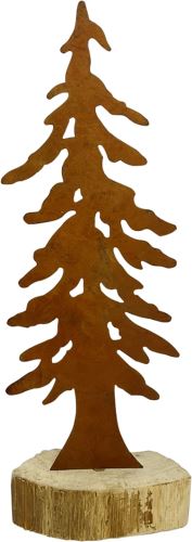 Kovový stromek – vintage, 14 x 37 cm, dřevěný podstavec