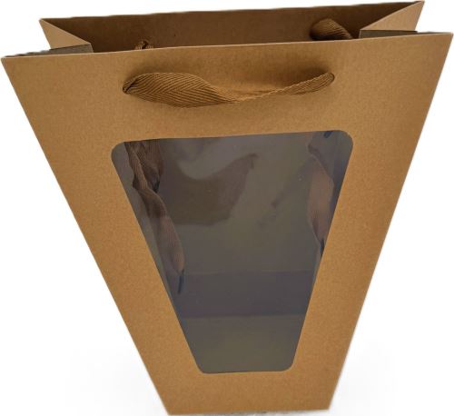 Taška dárková s okýnkem hnědá - 20 x 10 x 10 cm, sada 12 ks