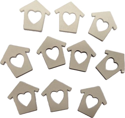Dřevěný domeček se srdíčkem - 3 cm, 36 ks, bílý