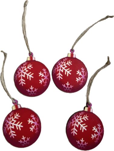 Dřevěná baňka - vločka červená, 6 cm