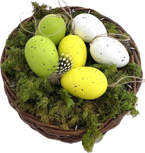 Plastové dekoratívne vajíčka s trávou 6 cm, mix zelená, 6 ks