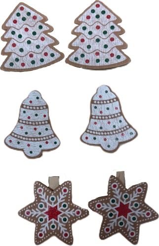 Vánoční dekorace na klipu 5 cm - stromek, vločka, zvonek
