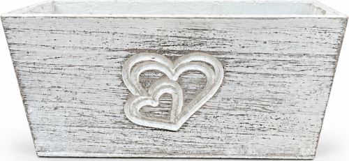 Dřevěný truhlík srdce - shabby chic, 18 x 11 x 8 cm