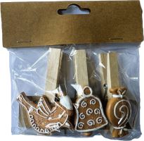 Vianočná dekorácia - kolíček, 7 cm, 3 ks - vtáčik, zvonček, bonbón (1)