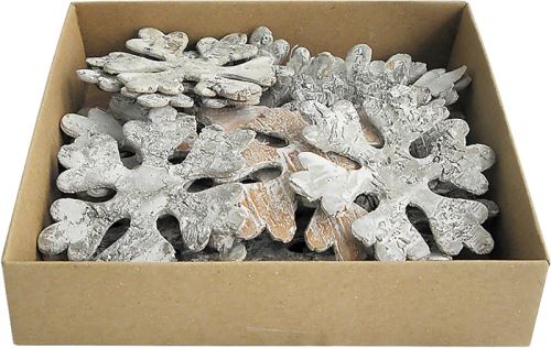 Březová sněhová vločka whitewashed - 6 cm, sada 18 ks